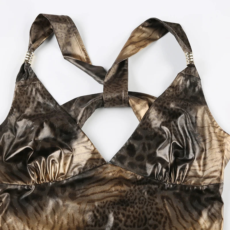 Wet Look Leopard Print Top - Festigal