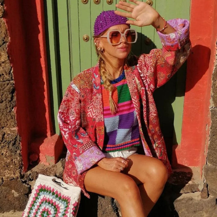 Belted Patchwork Robe Jacket - Festigal