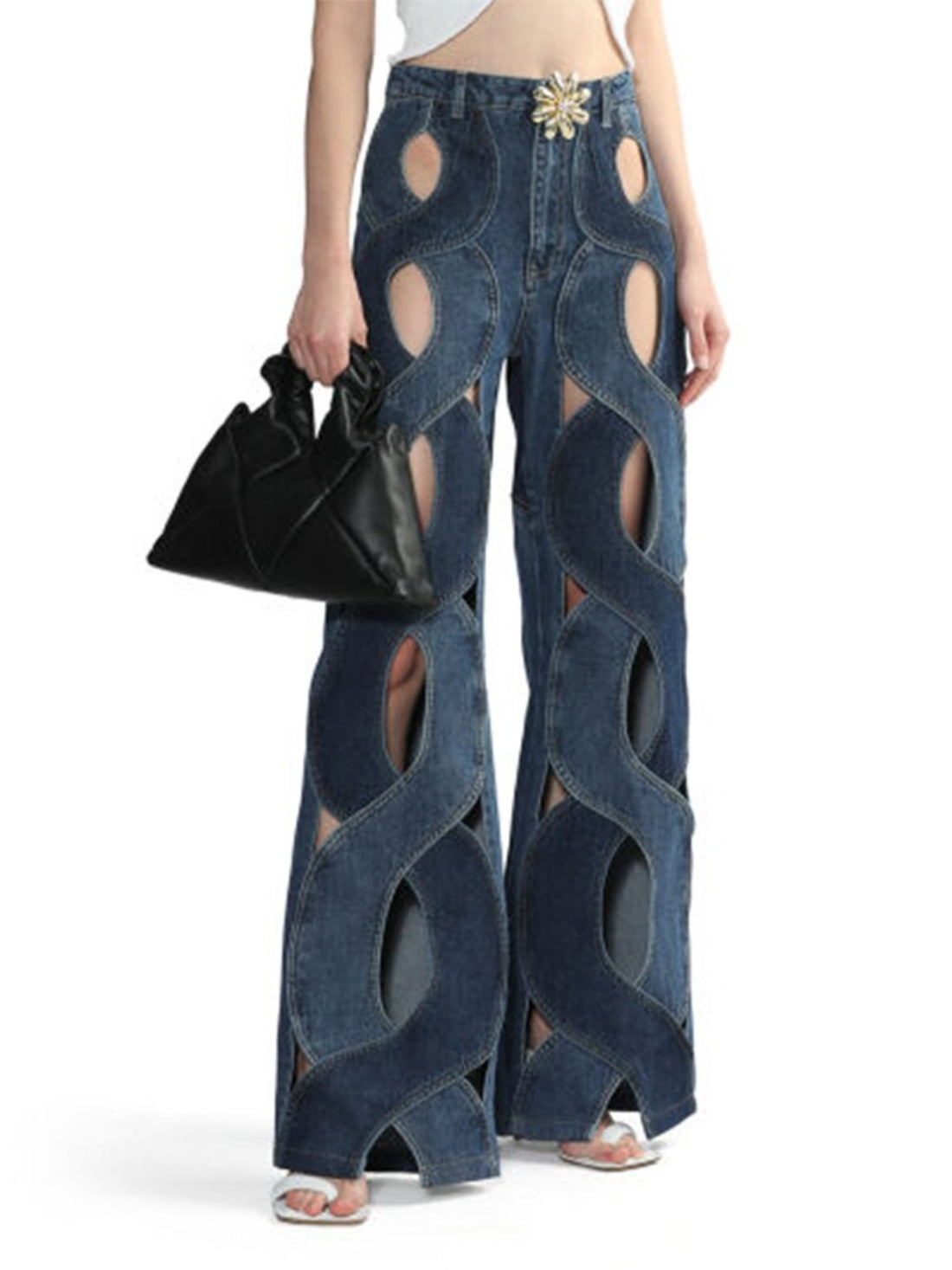 Criss-Cross Denim Flare Pants - Festigal