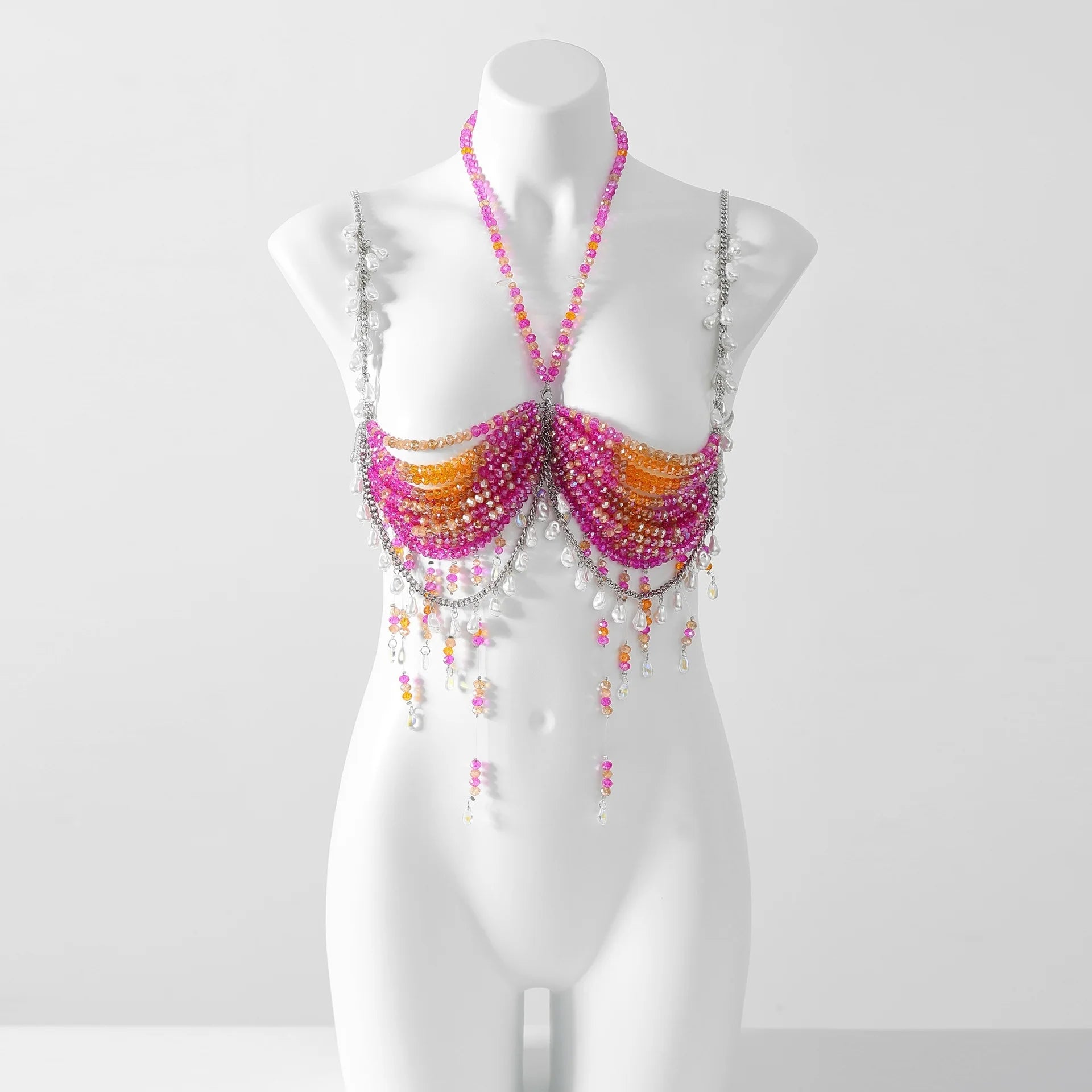 Beaded Tassel Chain Halter Neck Top