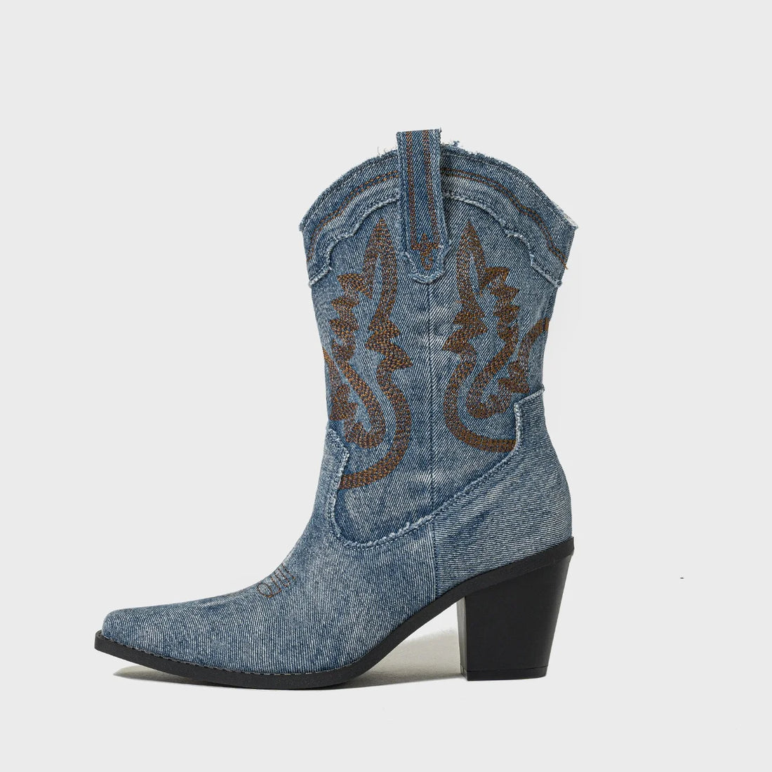 Embroidered Denim Cowboy Boots - Festigal