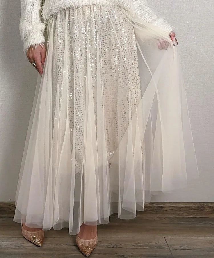 Sequin Mesh Midi Skirt - Festigal