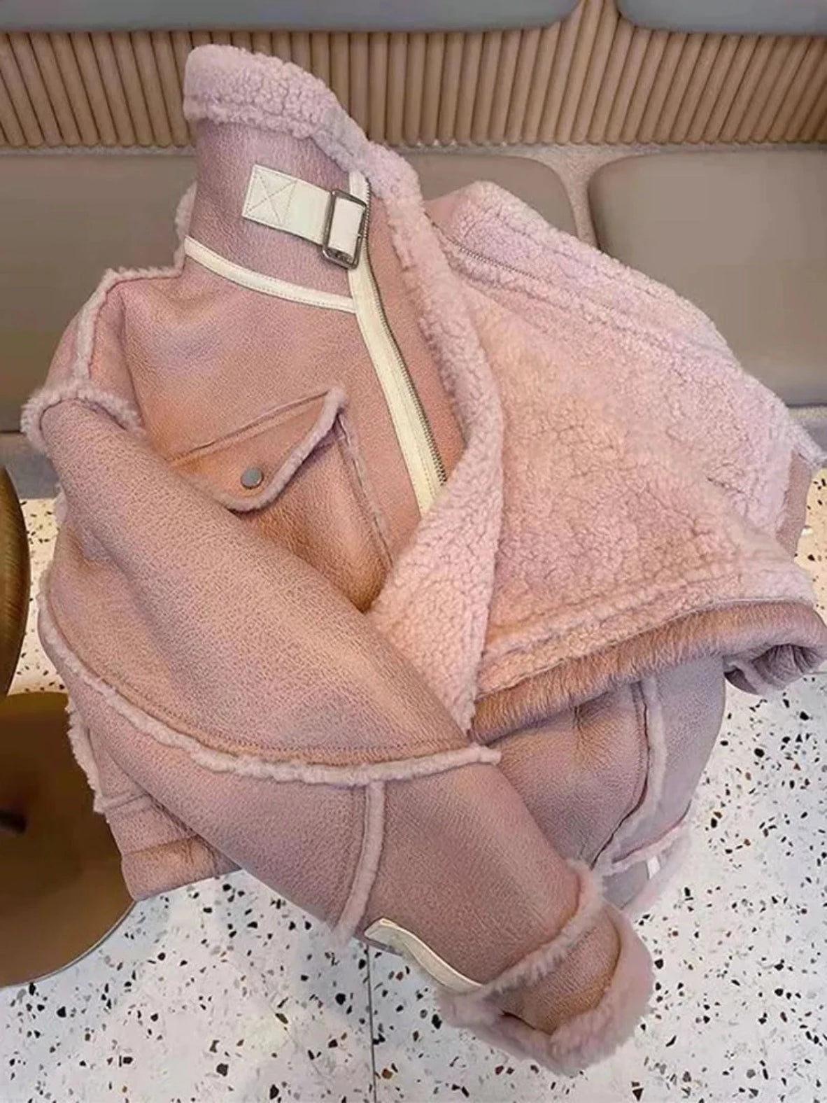 Pink Faux Sheepskin Jacket - Festigal