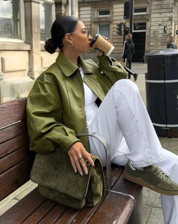 Faux Leather Cropped Jacket - Festigal