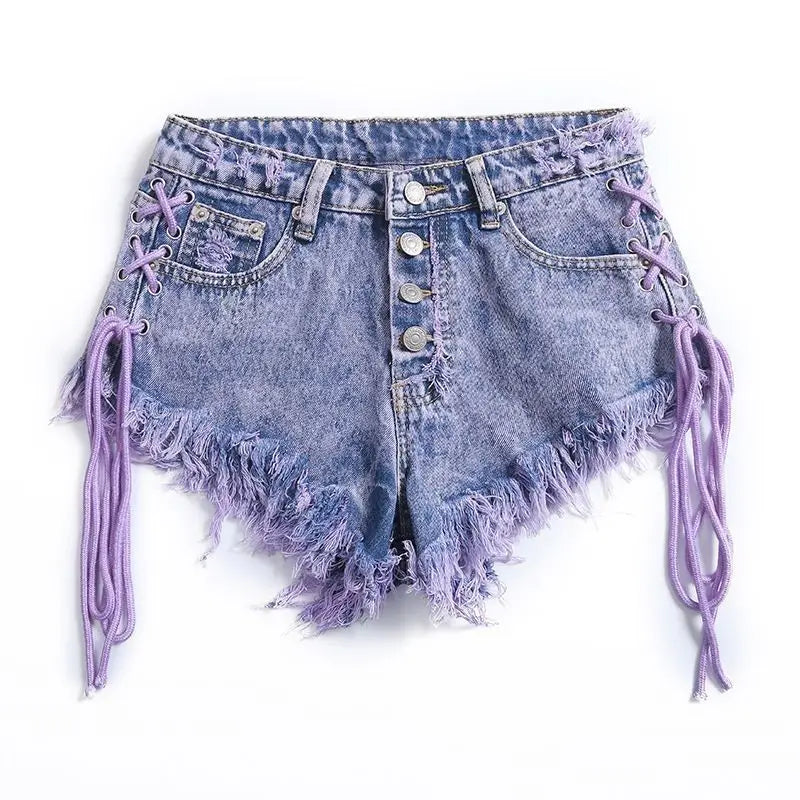 Purple Acid Wash Frayed Shorts - Festigal