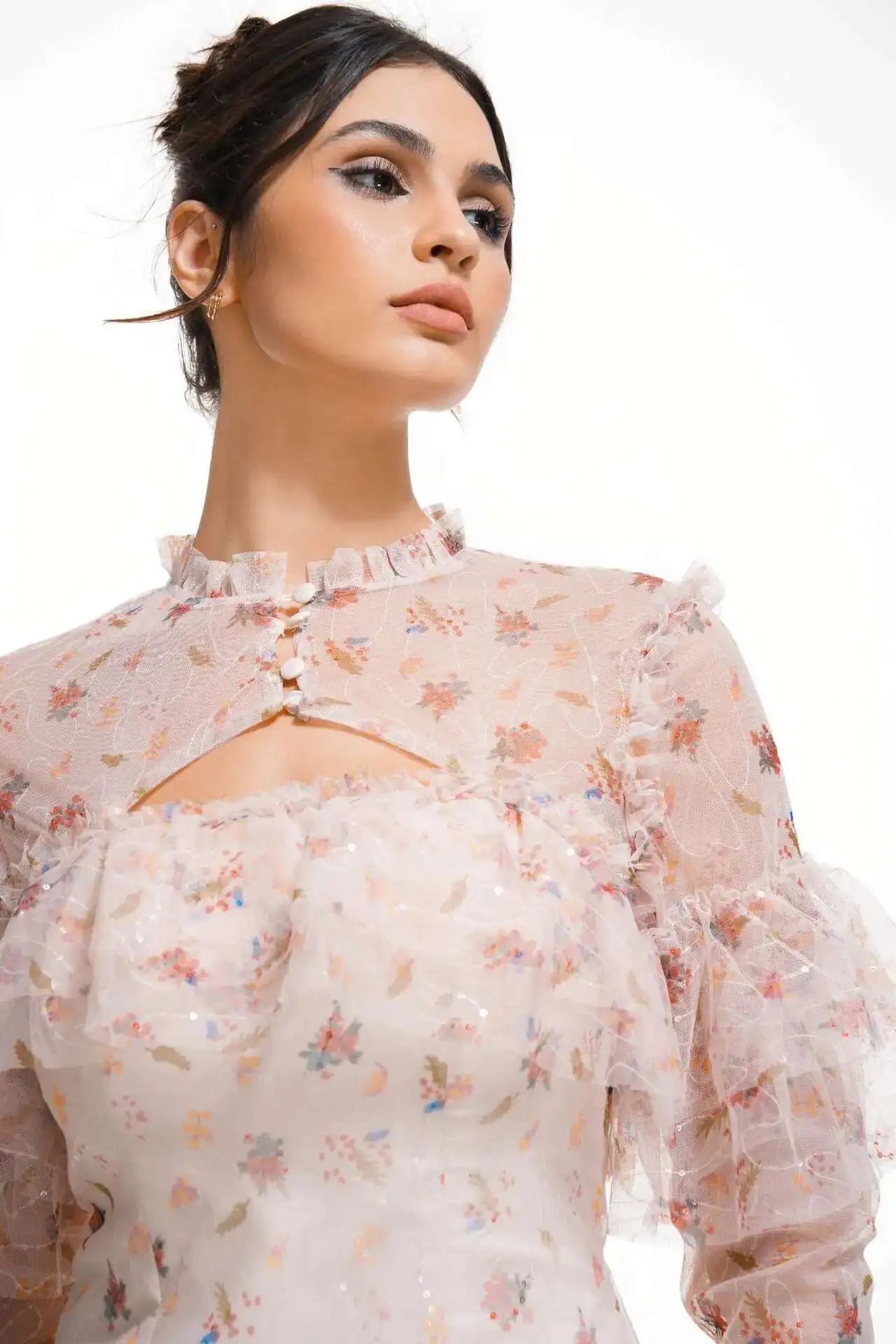 Floral Ruffled Embroidered Maxi Dress