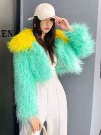 Contrast Cropped Shaggy Jacket - Festigal