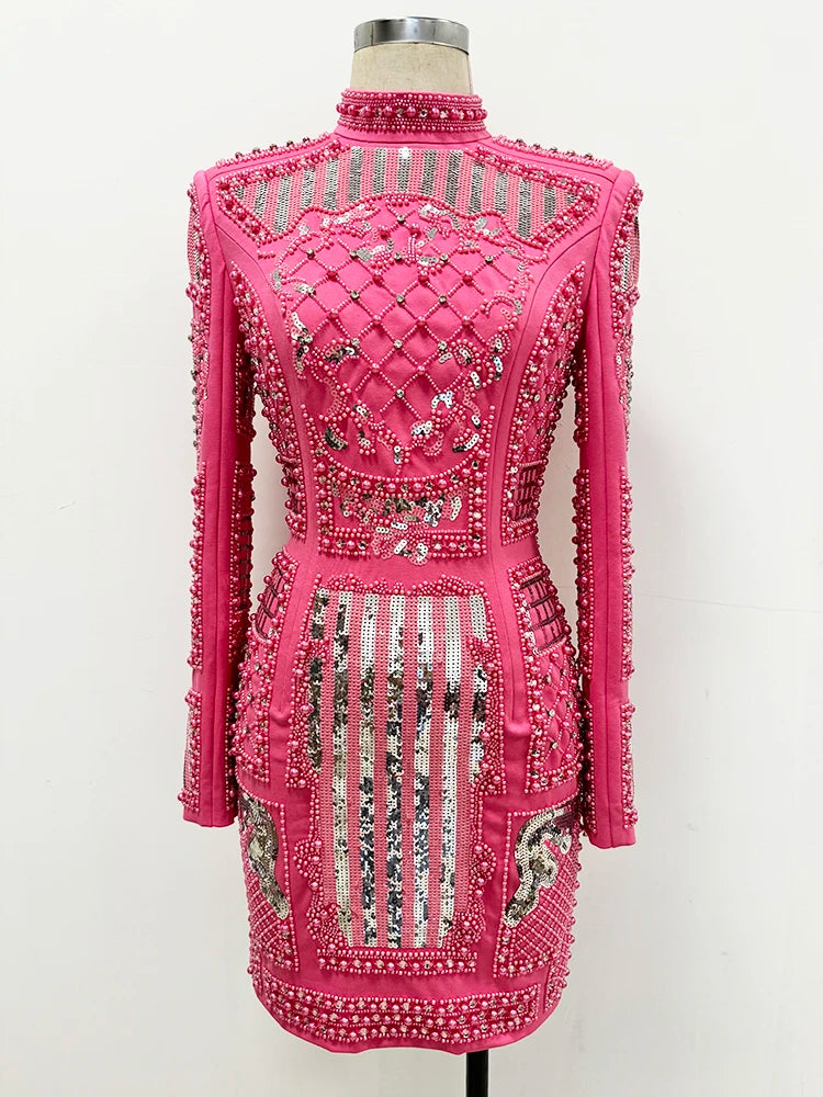 Long Sleeved Embellished Dress - Festigal