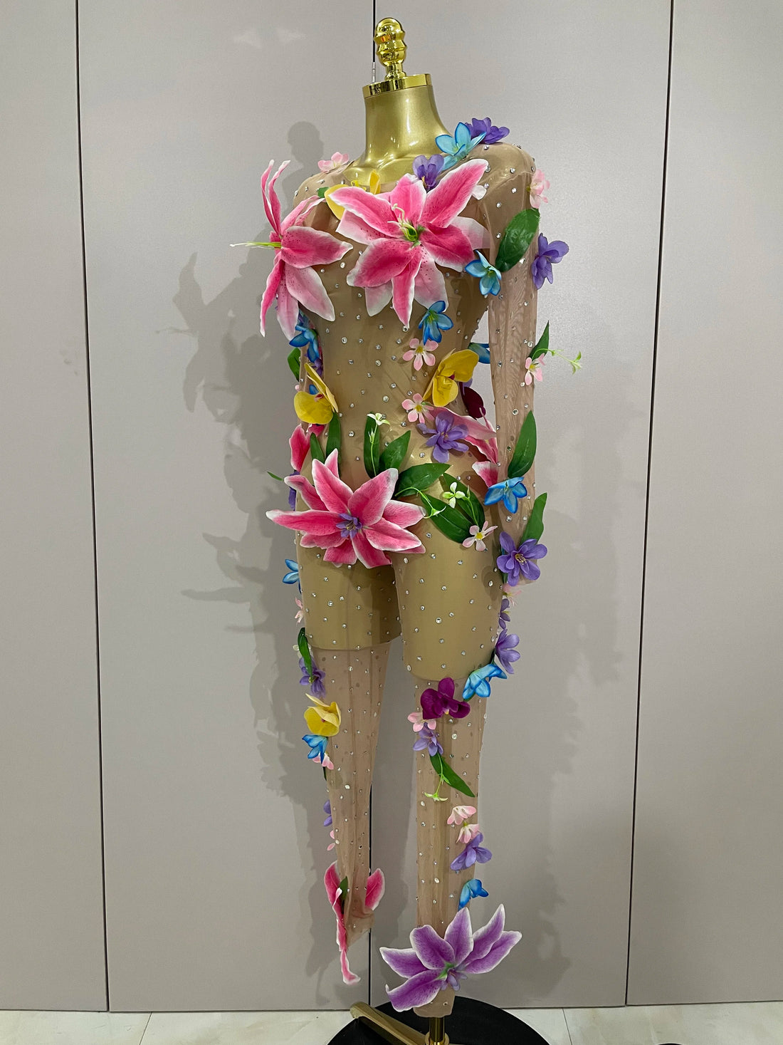 Flower Mesh Rhinestone Jumpsuit