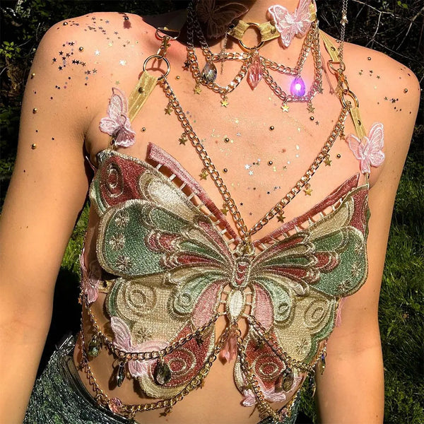 Butterfly Embroidered Top & Collar Set - Festigal