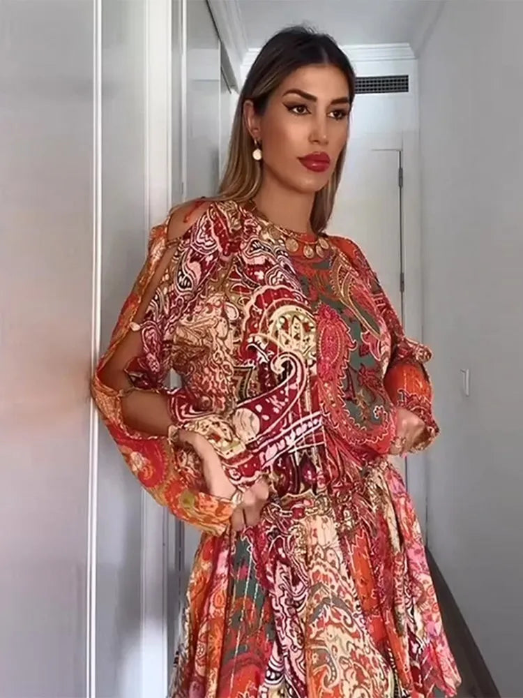 Orange Paisley Skater Dress - Festigal