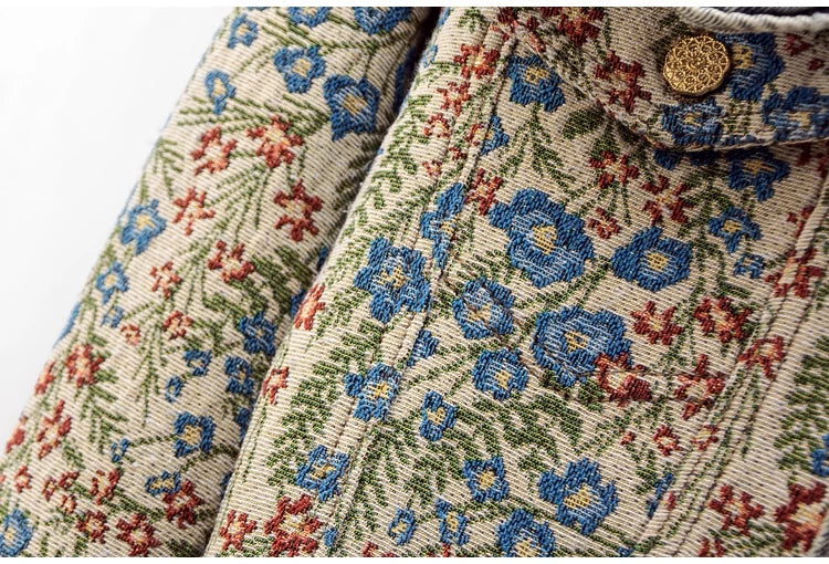 Oversized Collar Floral Denim Jacket - Festigal