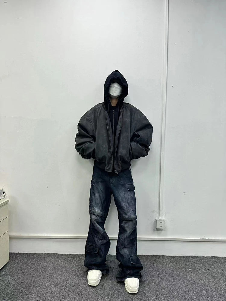 Men's Suede Hoodie Bomber Jacket - Festigal