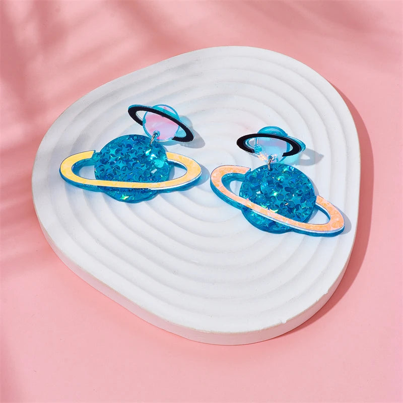 Holographic Saturn Earrings - Festigal