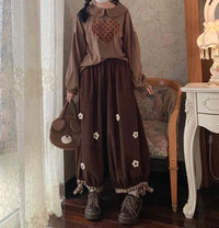 Corduroy Flower Wide Leg Pants - Festigal