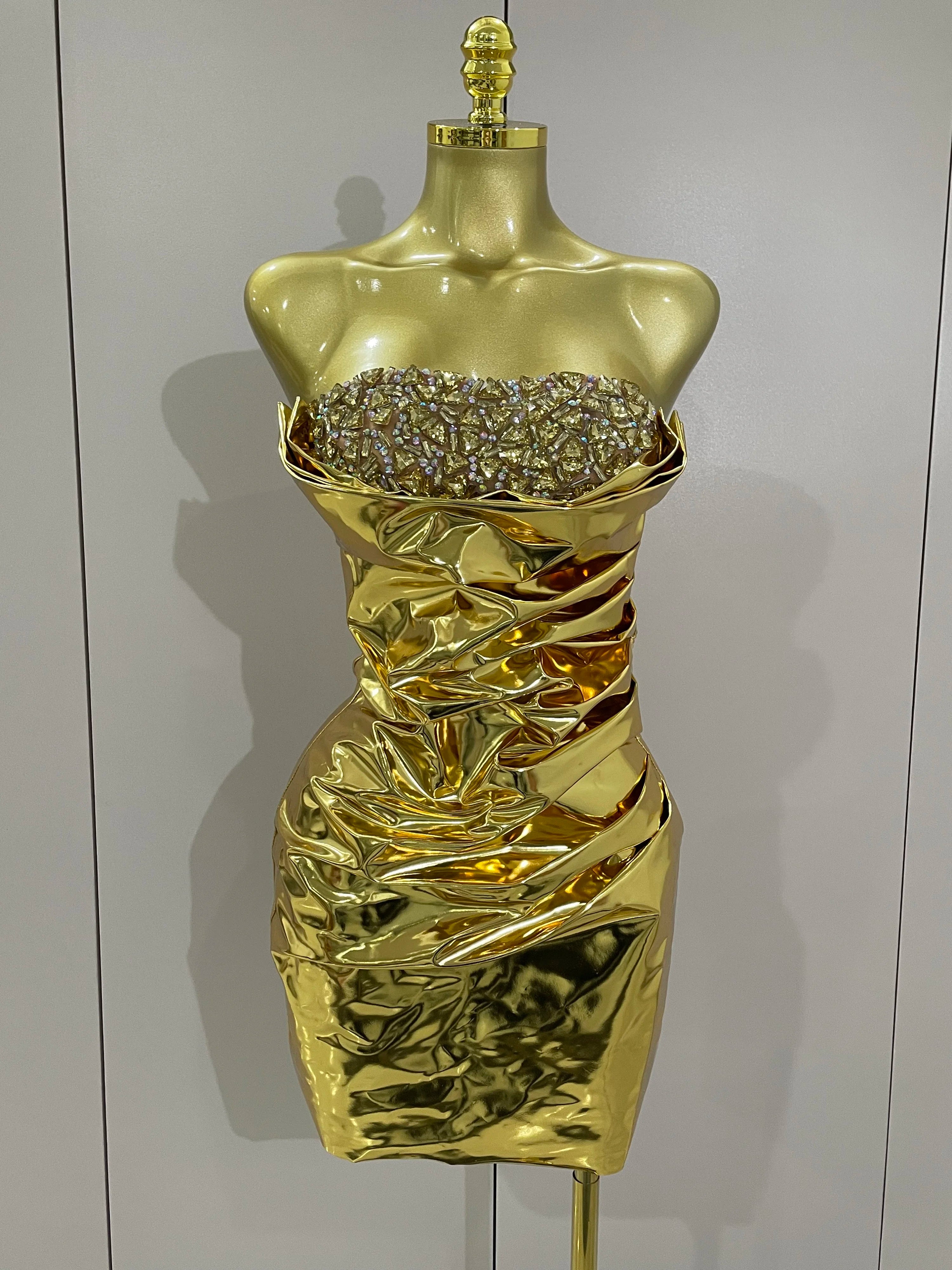 Gold Sequin Ruched Strapless Dress - Festigal