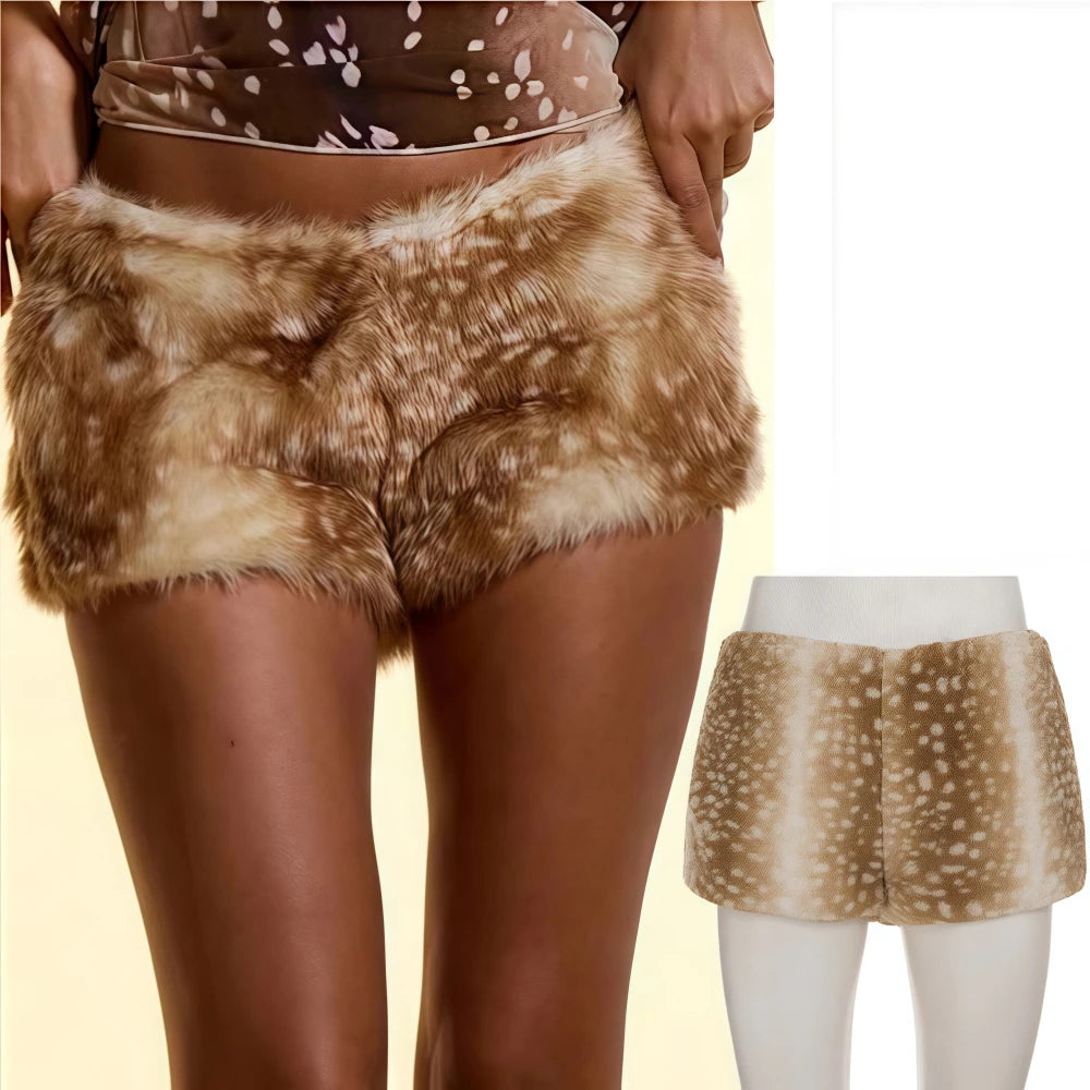 Deer Faux Fur Shorts