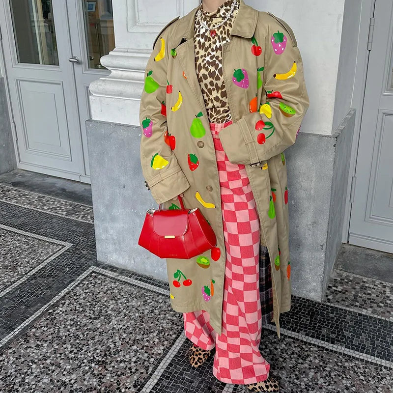 Fruit Print Trench Coat - Festigal