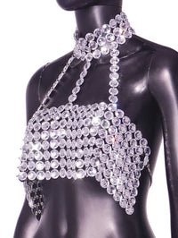 Rhinestone Halter Neck Crop Top - Festigal