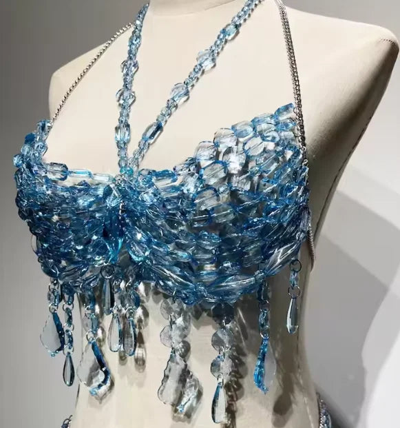 Beaded Tassel Chain Halter Neck Top