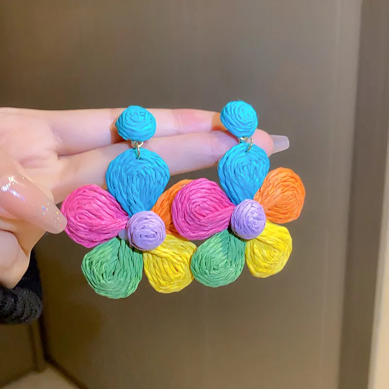 Woven Rainbow Sunflower Earrings - Festigal