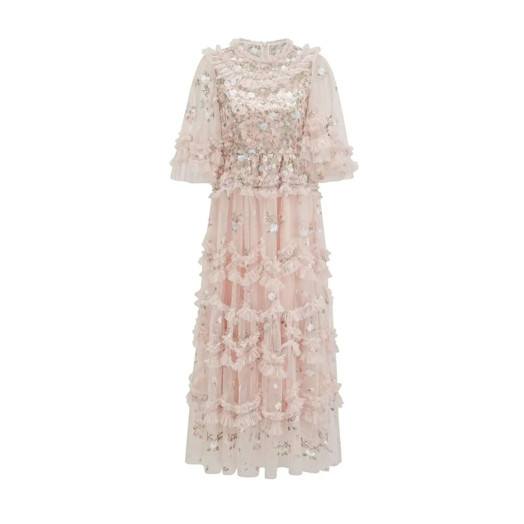 Floral Ruffled Embroidered Maxi Dress