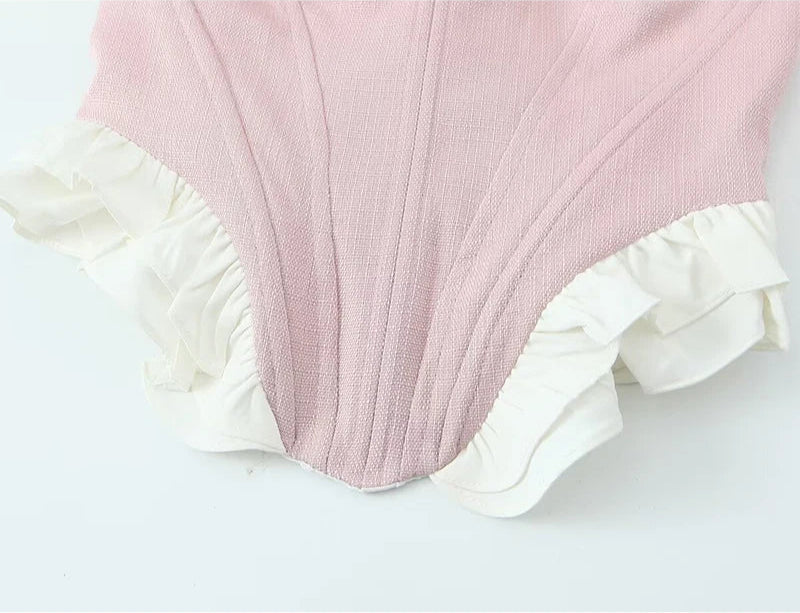 Pink Boned White Ruffle Corset - Festigal