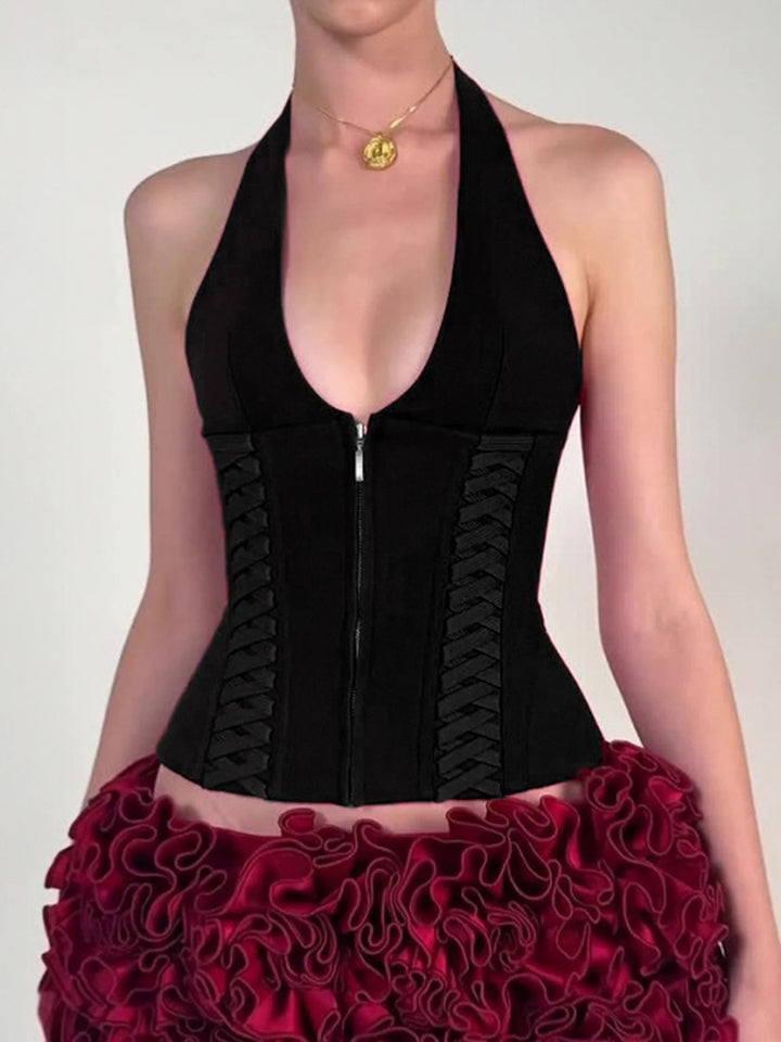 Lace Up V Neck Bandage Top - Festigal