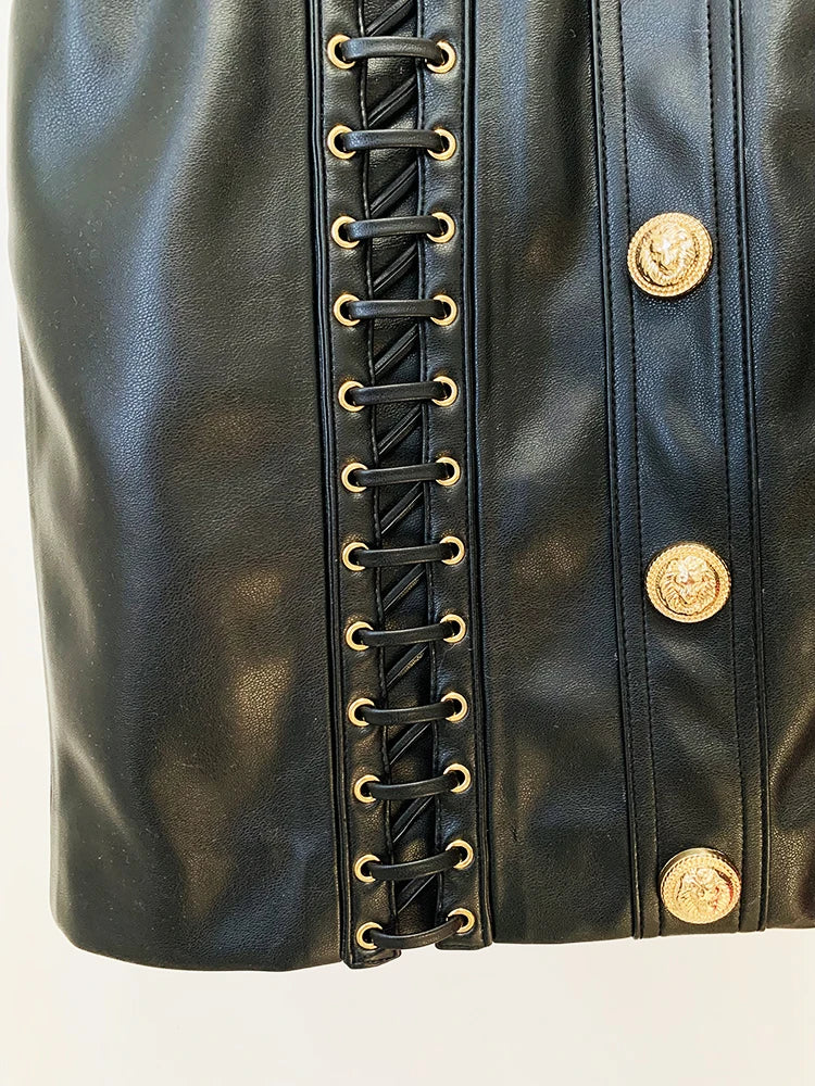 Faux Leather Lace-Up Mini Skirt - Festigal