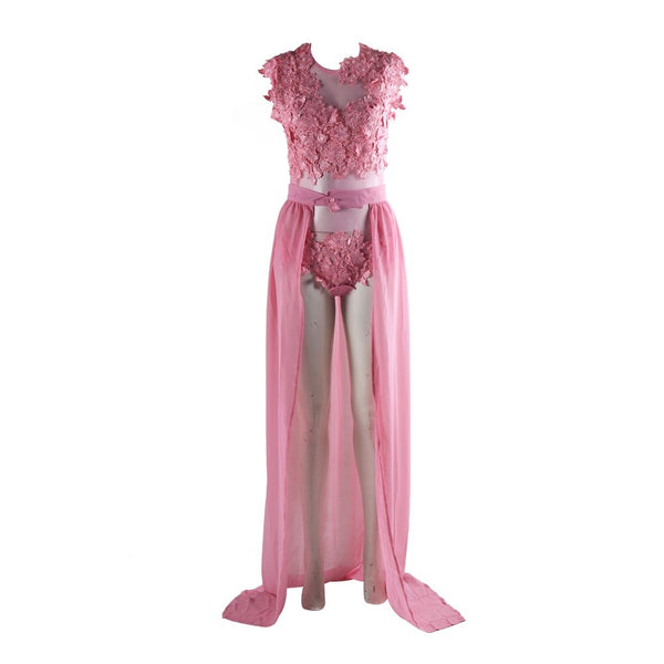 Pink Mesh Lace Maxi Dress - Festigal