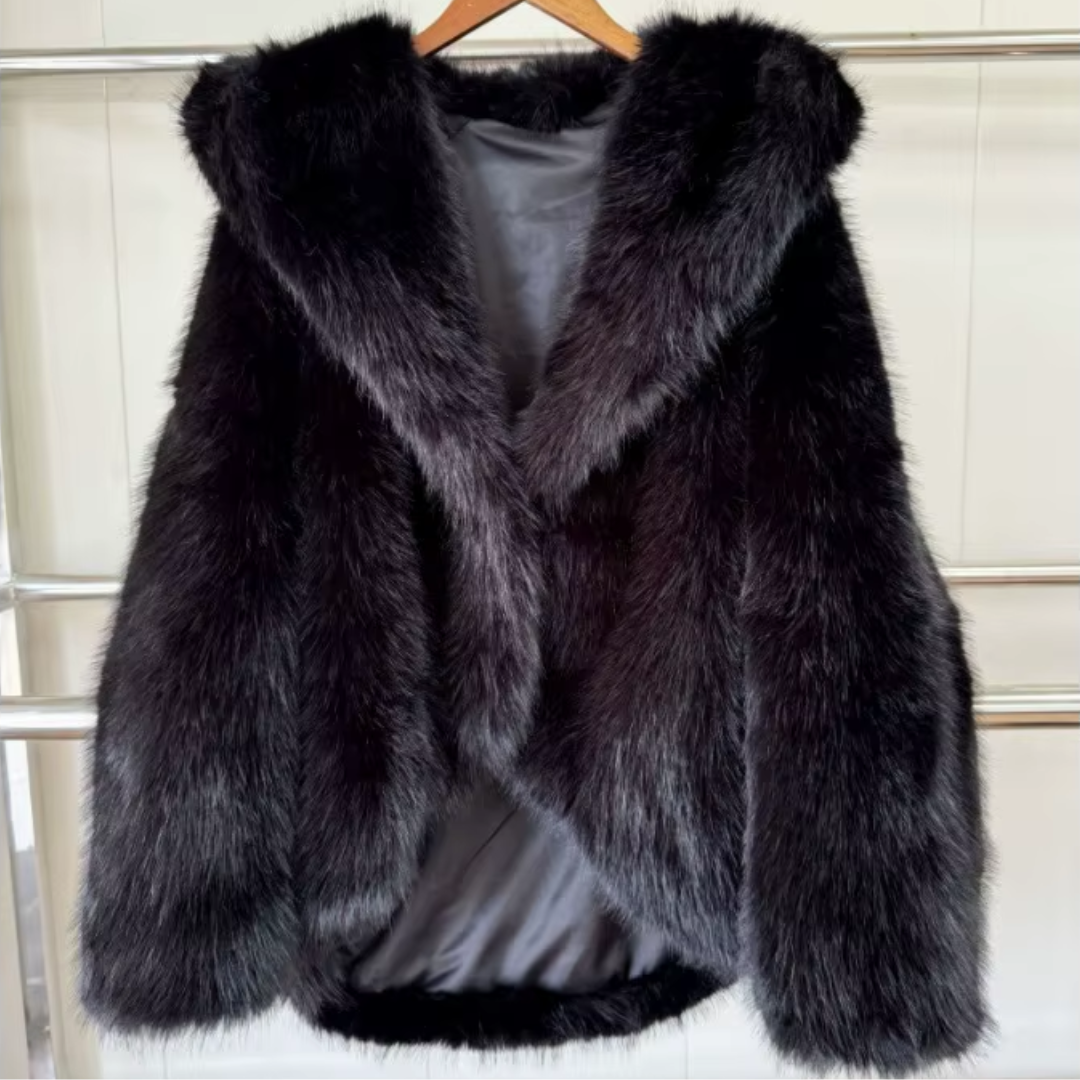 Hooded Batwing Faux Fur Coat - Festigal