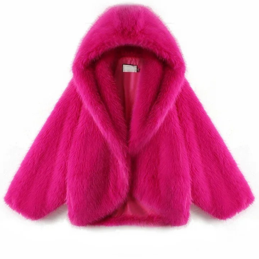 Hooded Batwing Faux Fur Coat - Festigal