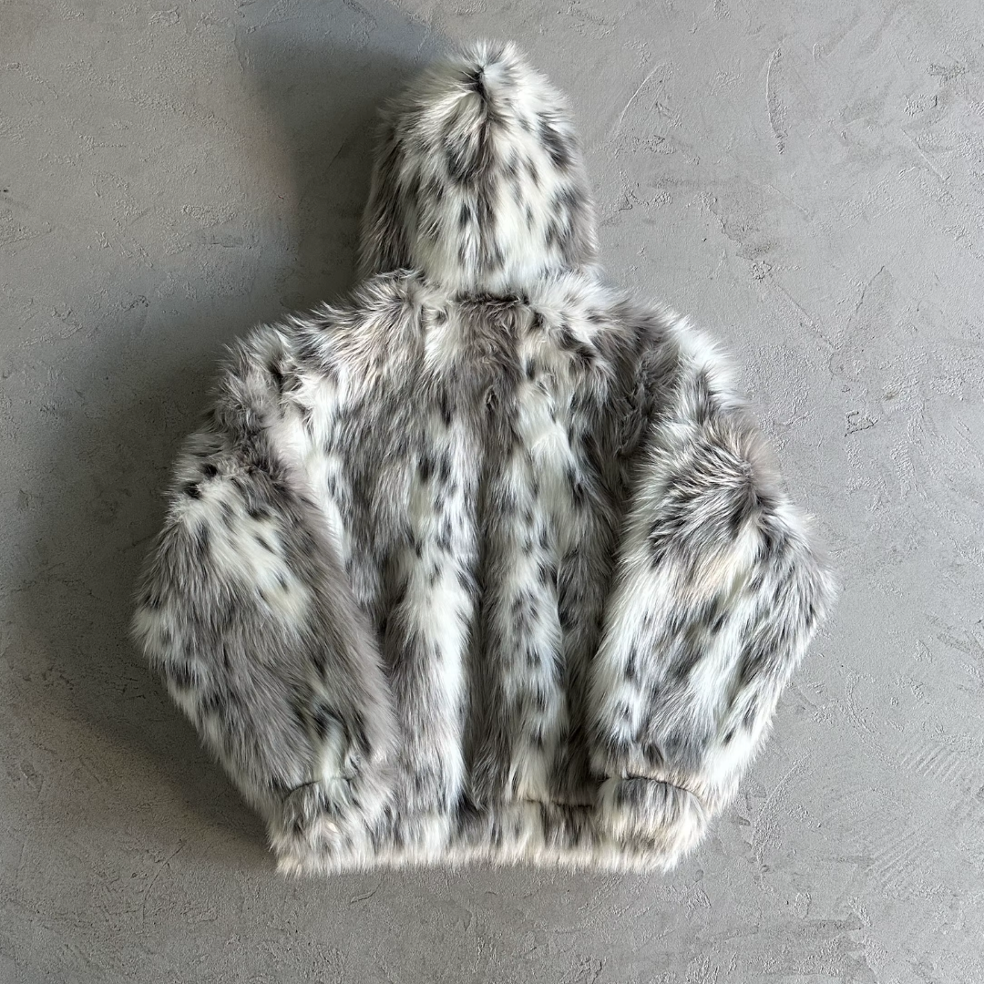 Men's Snow Leopard Faux Fur Coat - Festigal