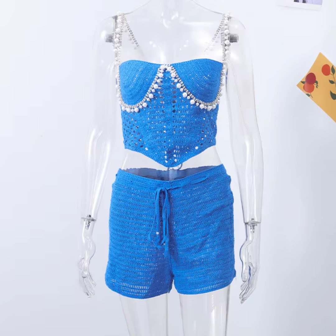 Crochet Pearl Trim Two Piece Set - Festigal