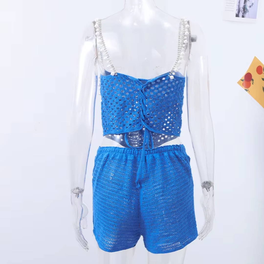 Crochet Pearl Trim Two Piece Set - Festigal