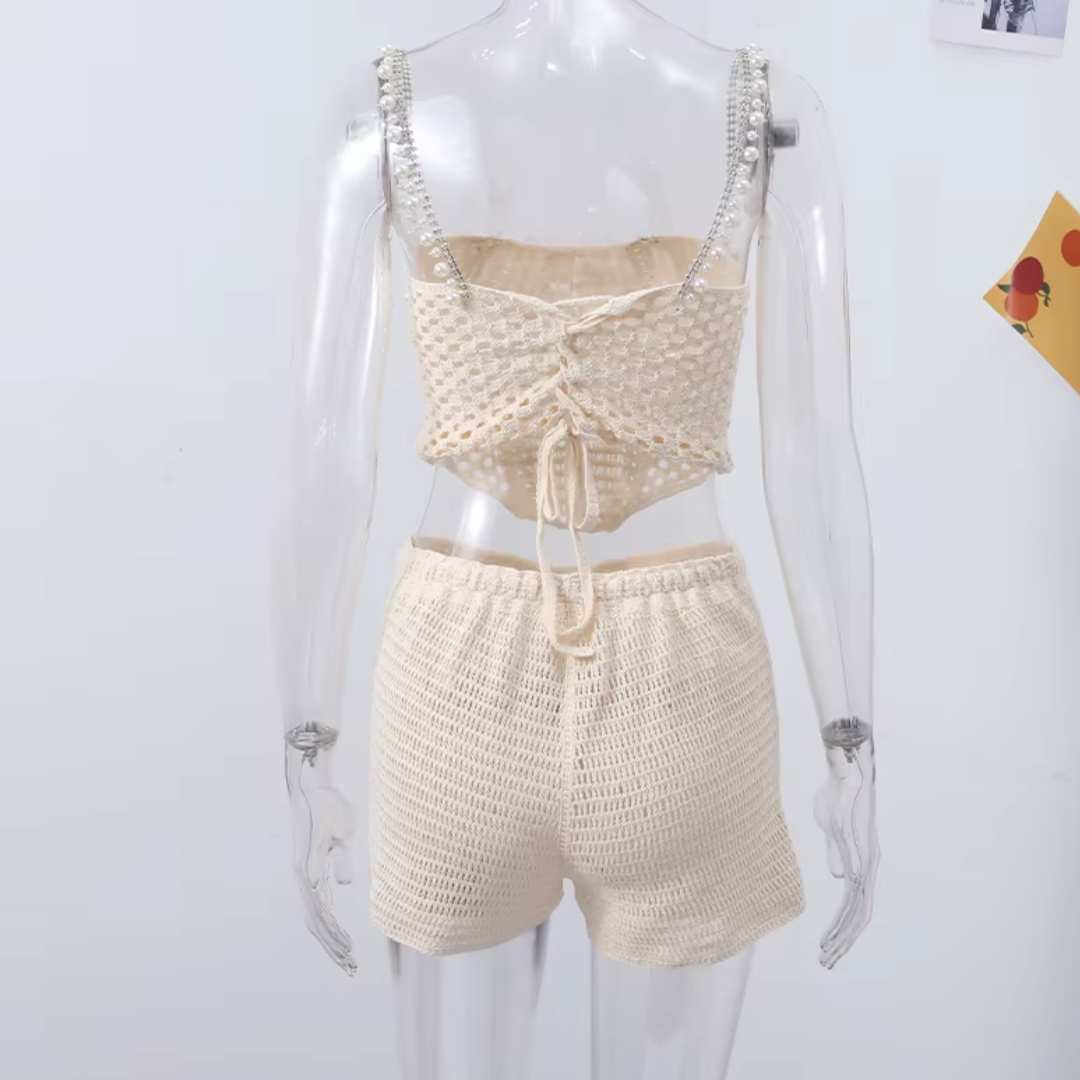 Crochet Pearl Trim Two Piece Set - Festigal