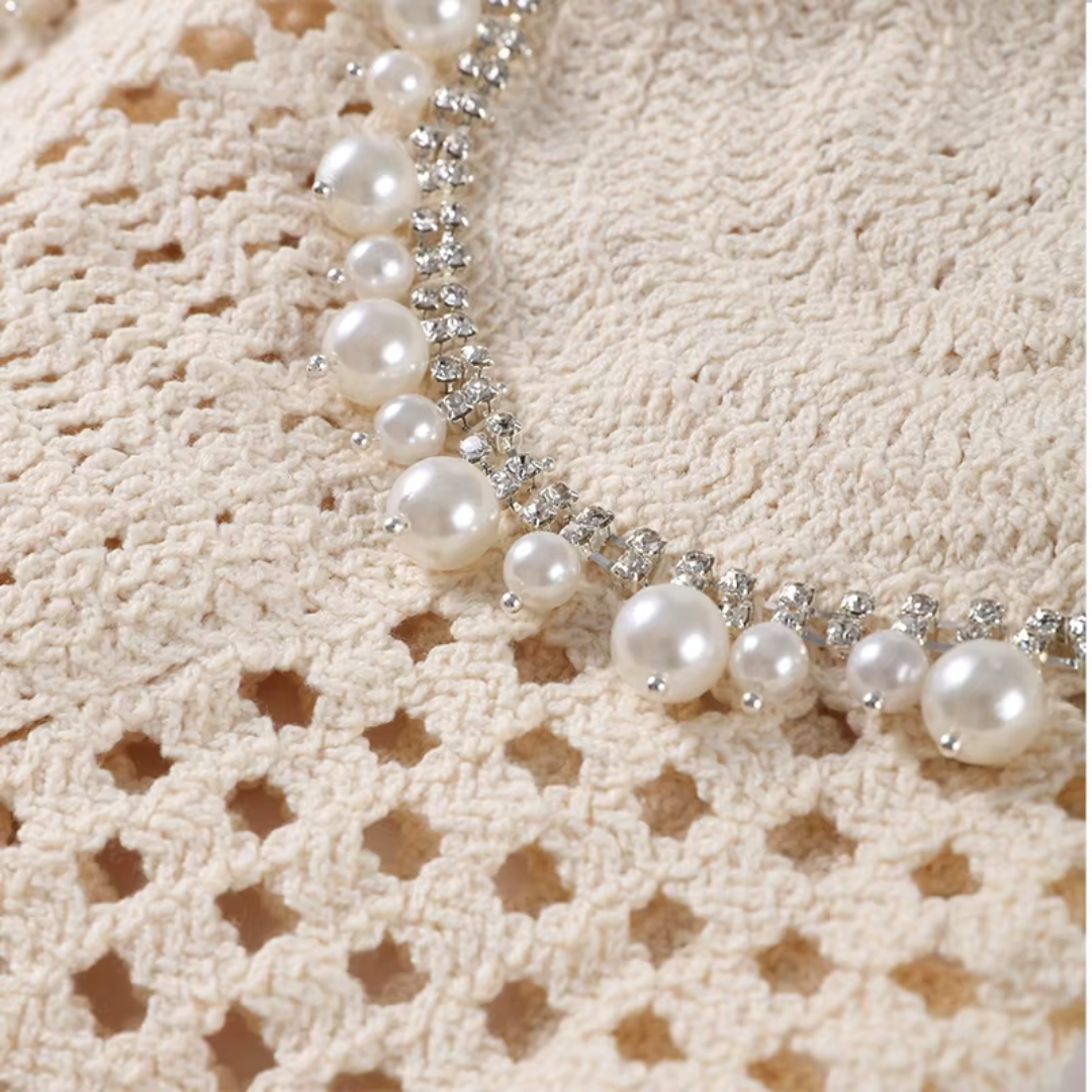 Crochet Pearl Trim Two Piece Set - Festigal