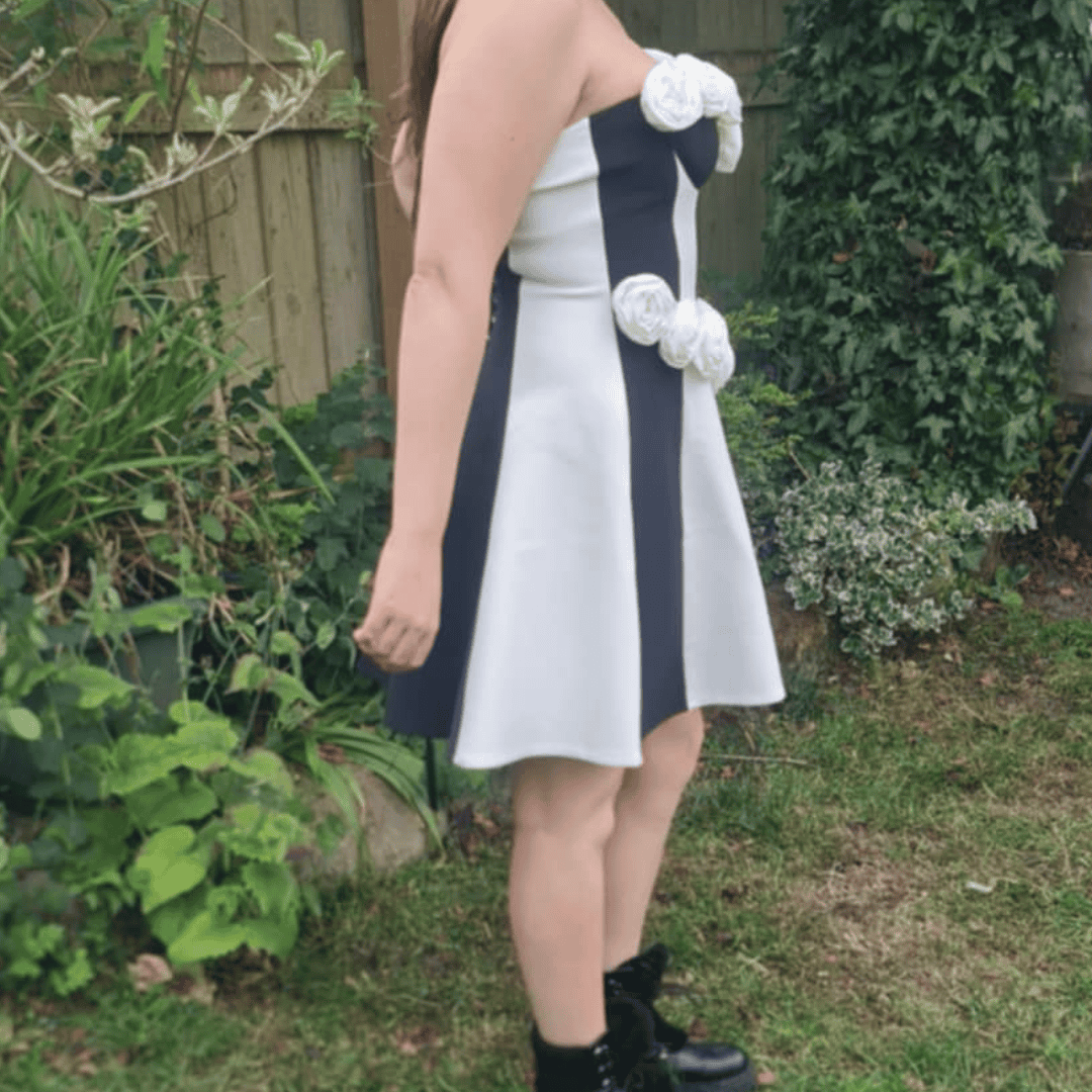 Monochrome 3D Flower A Line Dress - Festigal