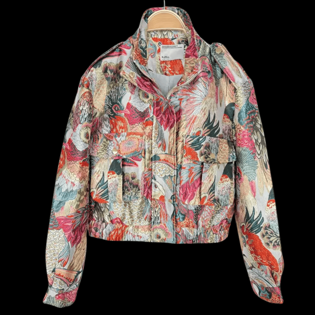 Jacquard Bird Print Bomber Jacket - Festigal