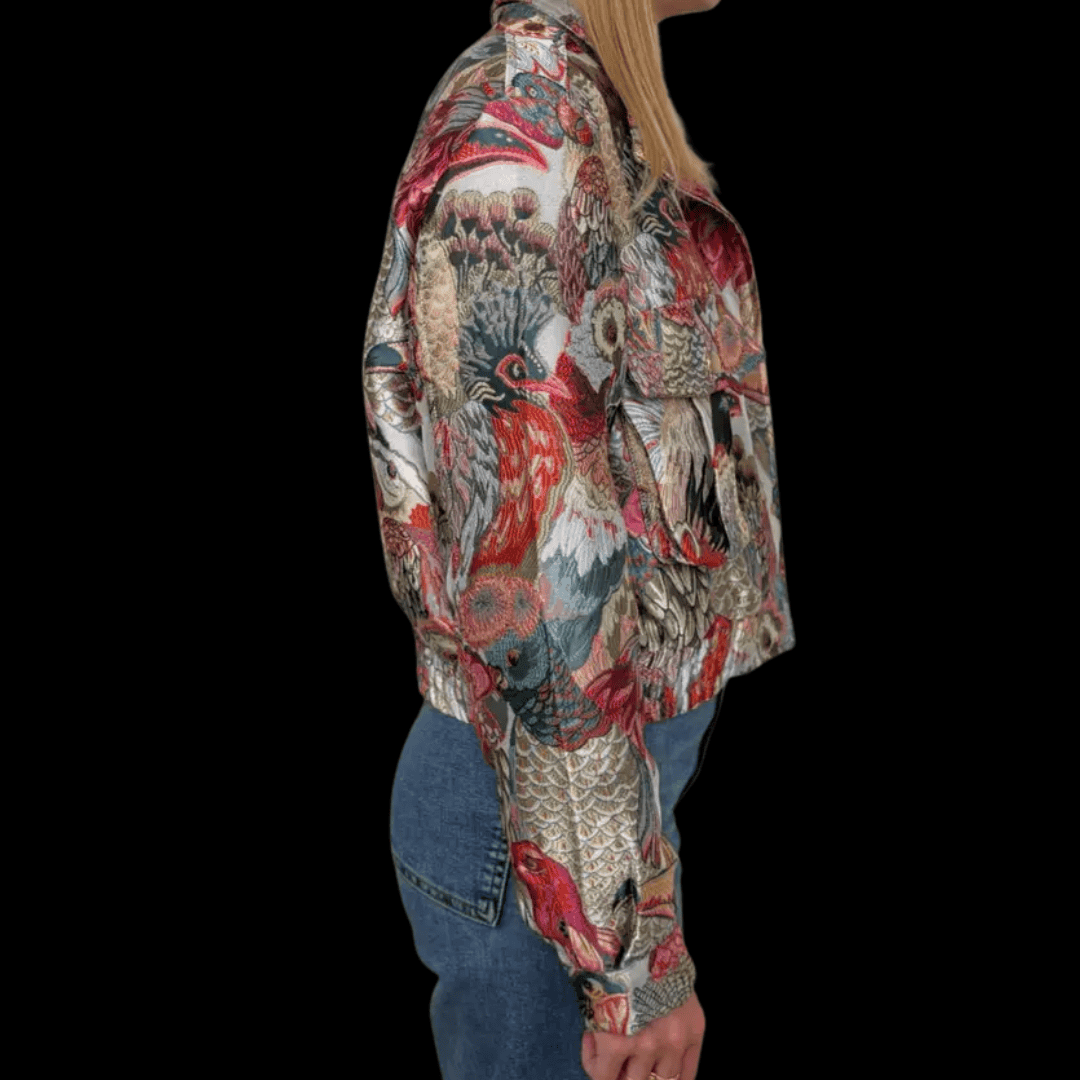 Jacquard Bird Print Bomber Jacket - Festigal