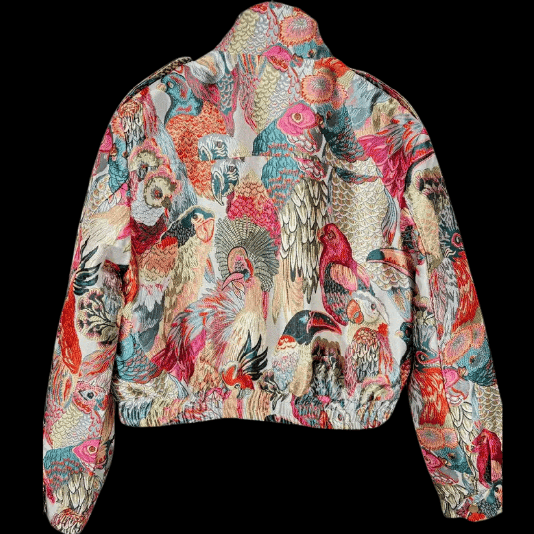 Jacquard Bird Print Bomber Jacket - Festigal