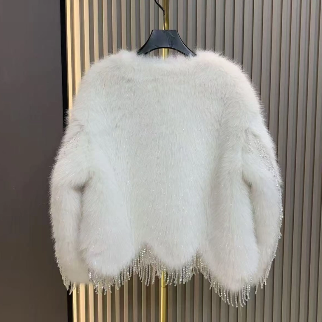 Faux Fur Beaded Tassel Jacket - Festigal