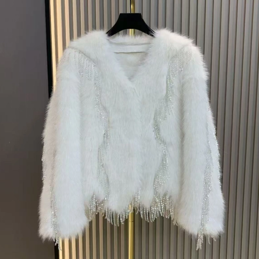 Faux Fur Beaded Tassel Jacket - Festigal