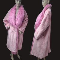 Pink Faux Fur Trim Collar Coat
