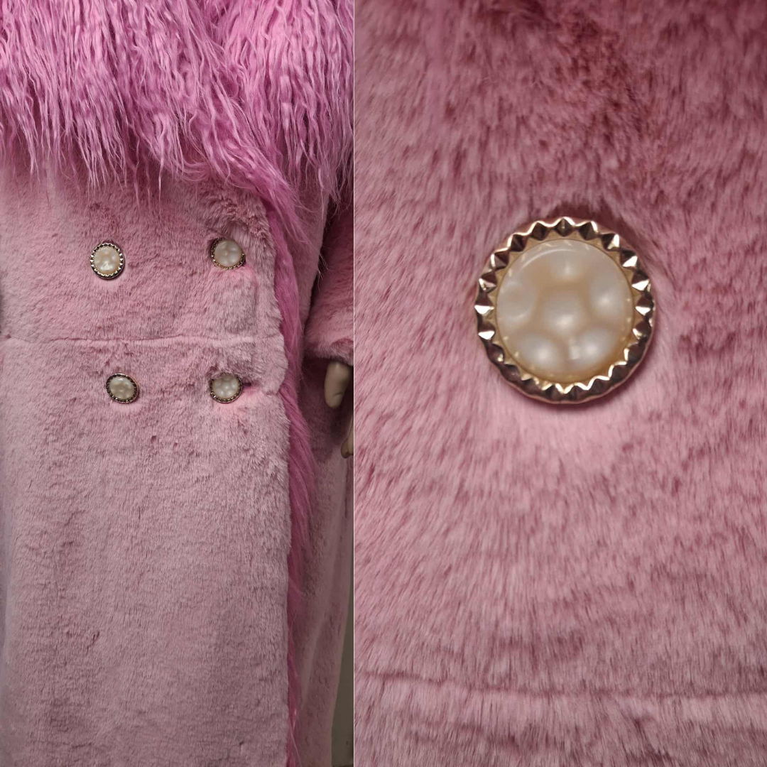 Pink Faux Fur Trim Collar Coat