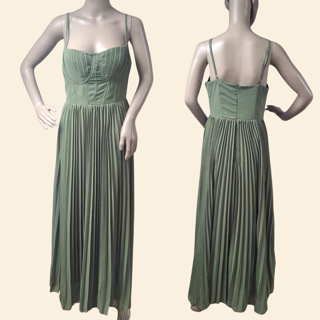 Green Pleated A-Line Dress