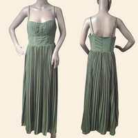 Green Pleated A-Line Dress