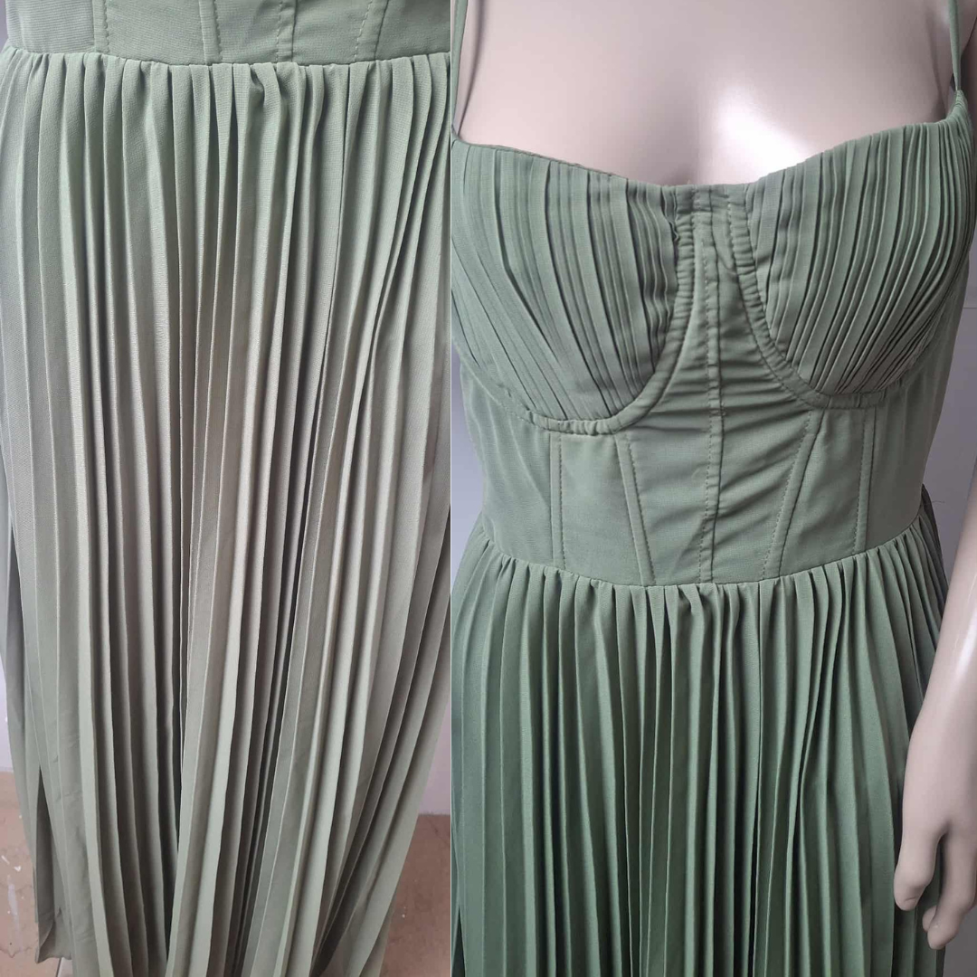 Green Pleated A-Line Dress