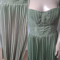 Green Pleated A-Line Dress