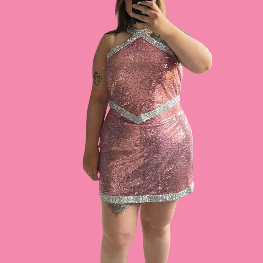 Metallic Sequin Asymmetrical Top & Skirt Set - Festigal